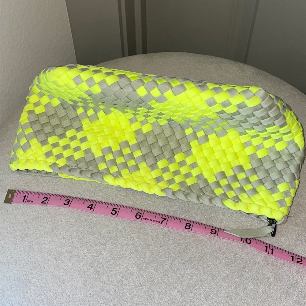 Naghedi Neon Yellow and Gray Woven Cosmetic Pouch - Picture 12 of 13